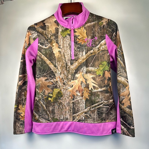 Camo Tops - True Timber Pink Camo Hoodie Sweatshirt Women's Large 1/4 Zip True Cam